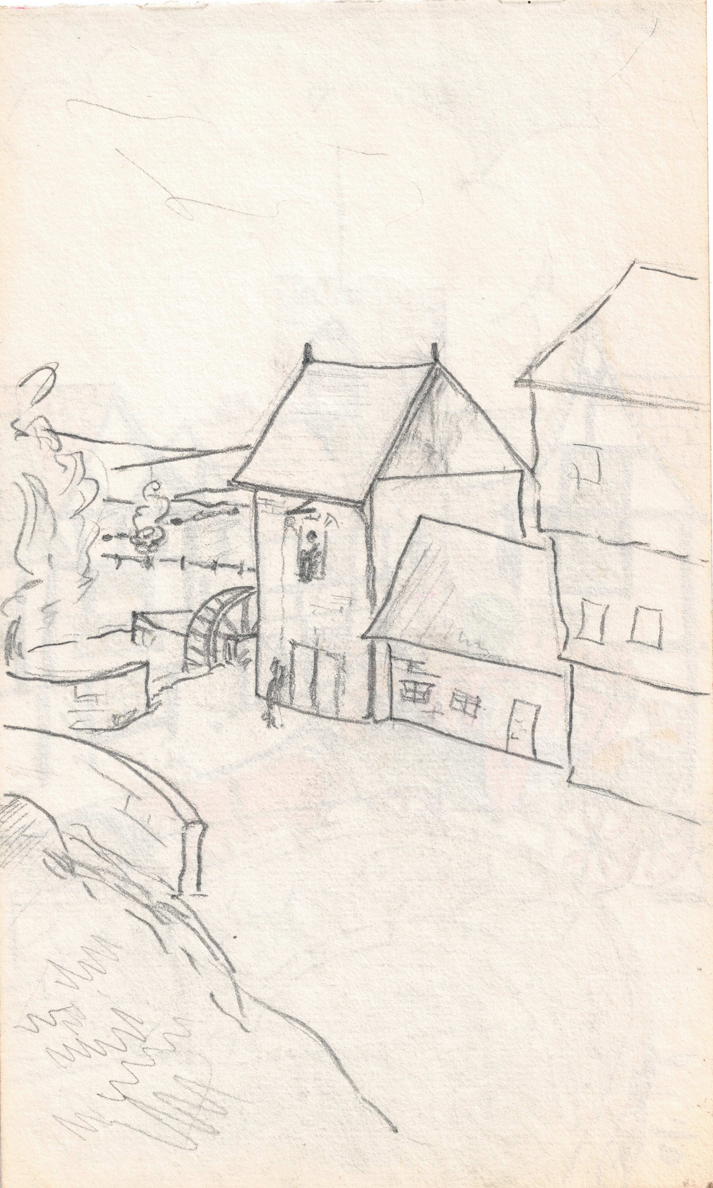 Bridge with Church Tower (with rural village view on verso)