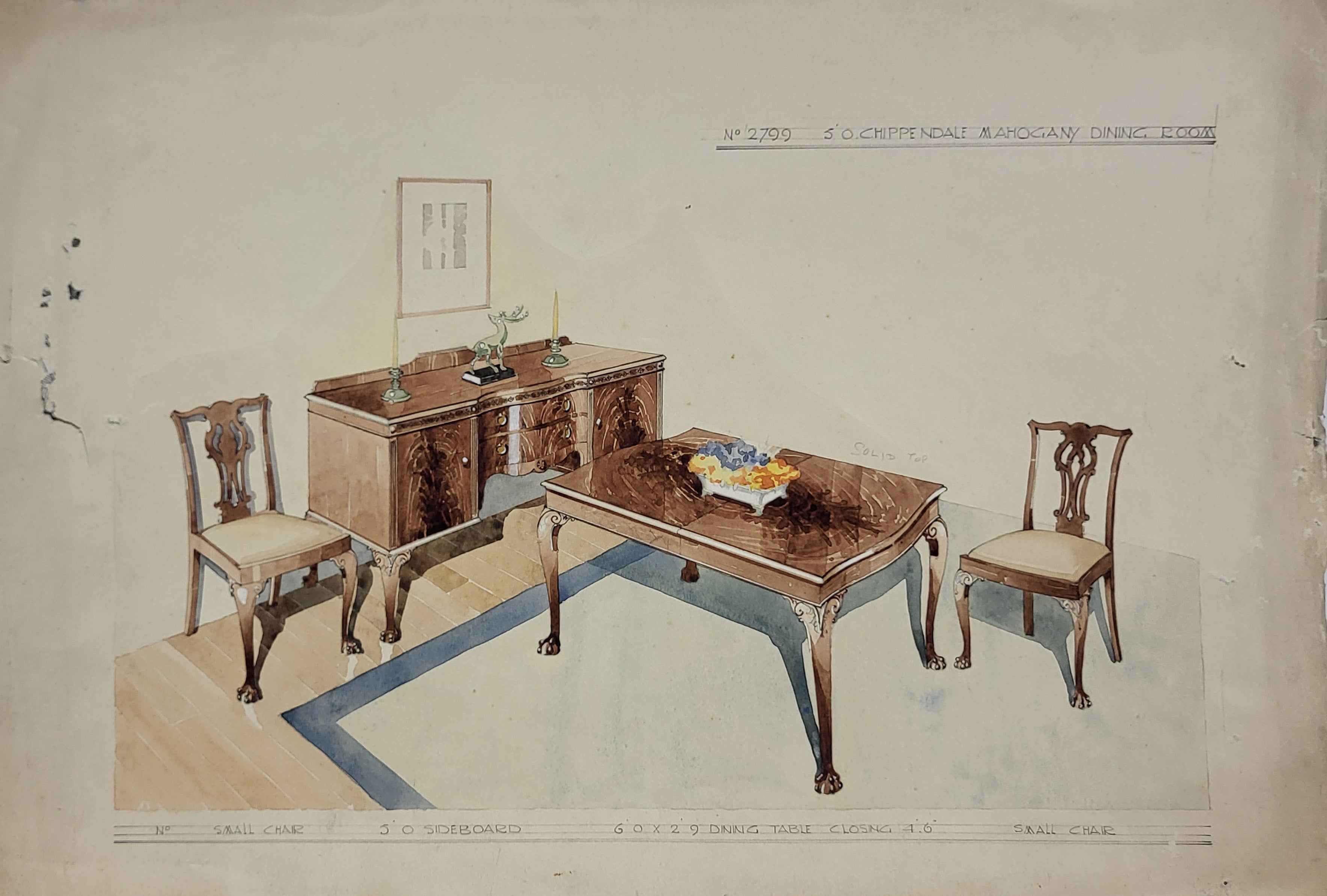 Maple & Co - Chippendale Mahogany Dining Room Design, c. 1920