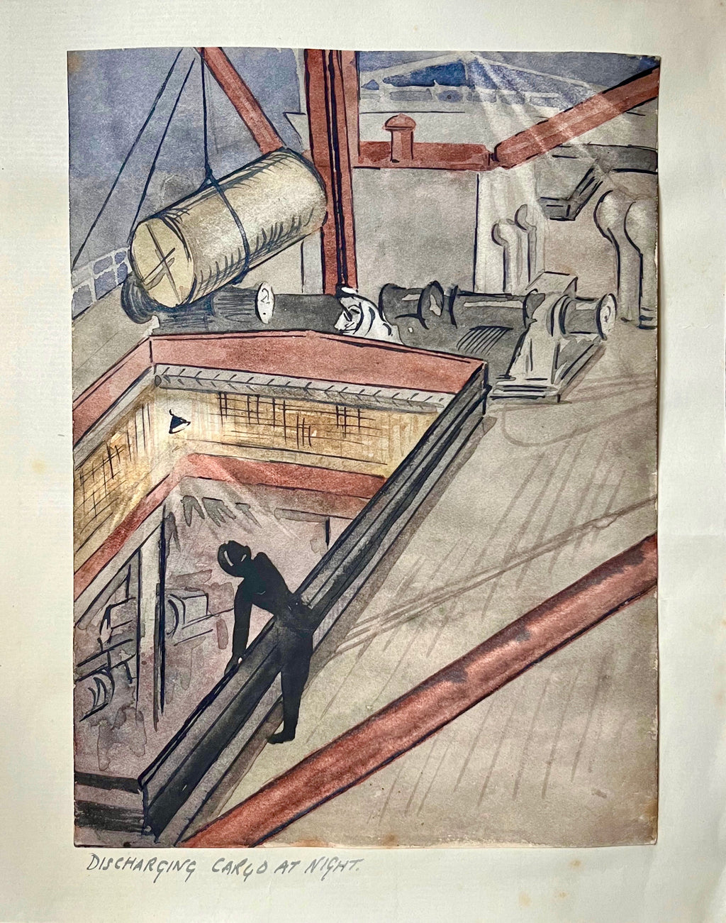 Atwell, Ivy (1895-1985) - Discharging Cargo at Night, c. 1930s