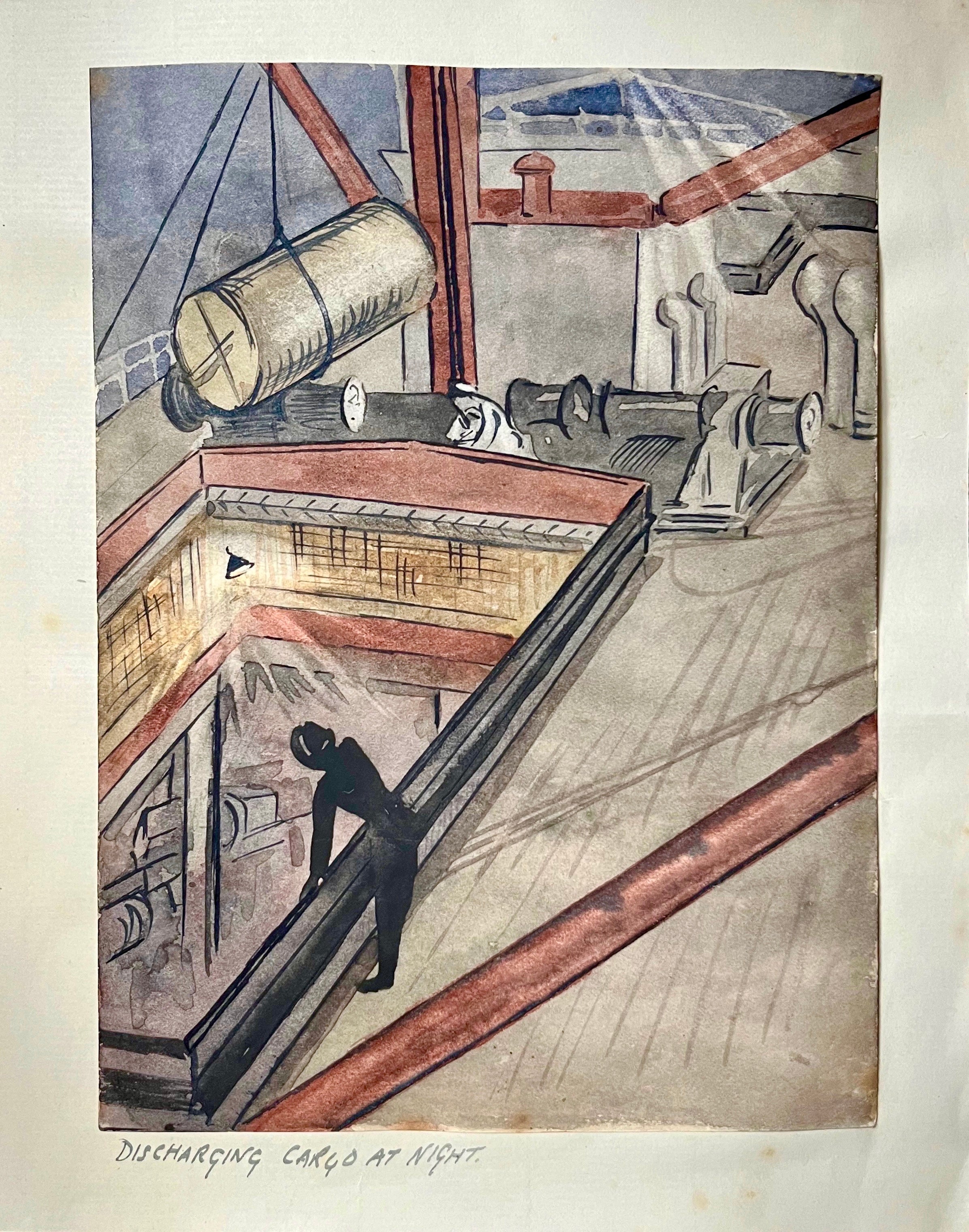 Atwell, Ivy (1895-1985) - Discharging Cargo at Night, c. 1930s