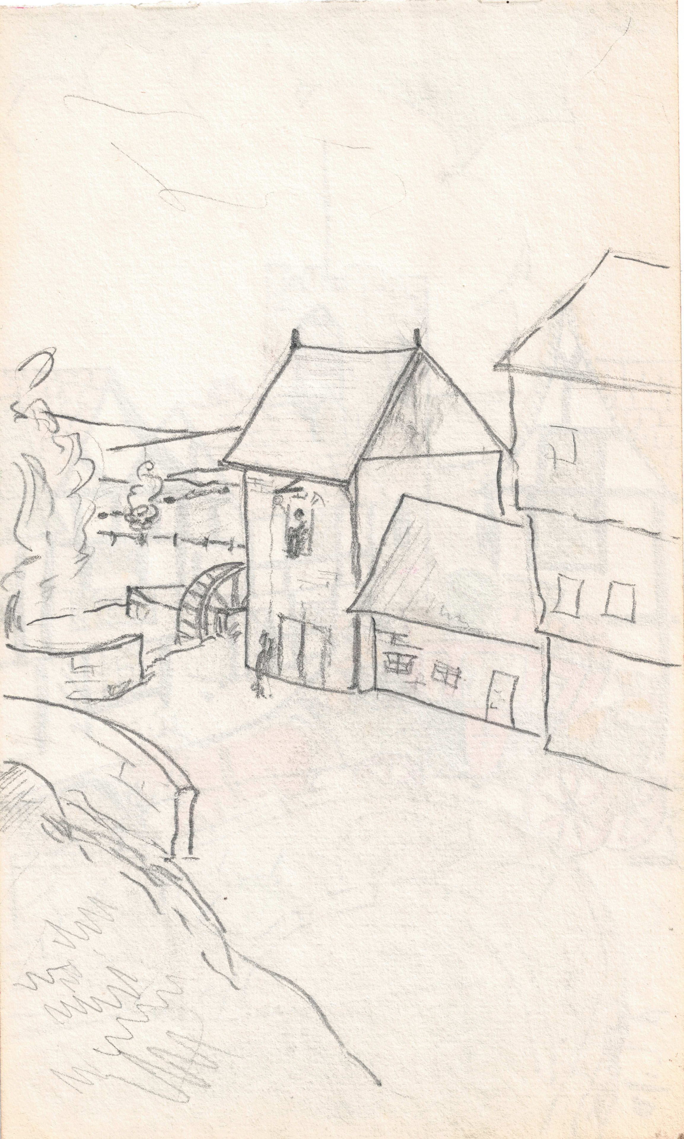 Bridge with Church Tower (with rural village view on verso)
